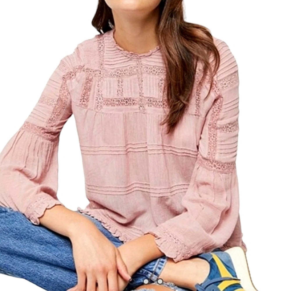 Free People Olivia Eyelet Lace Top in Peony Pink Size Medium